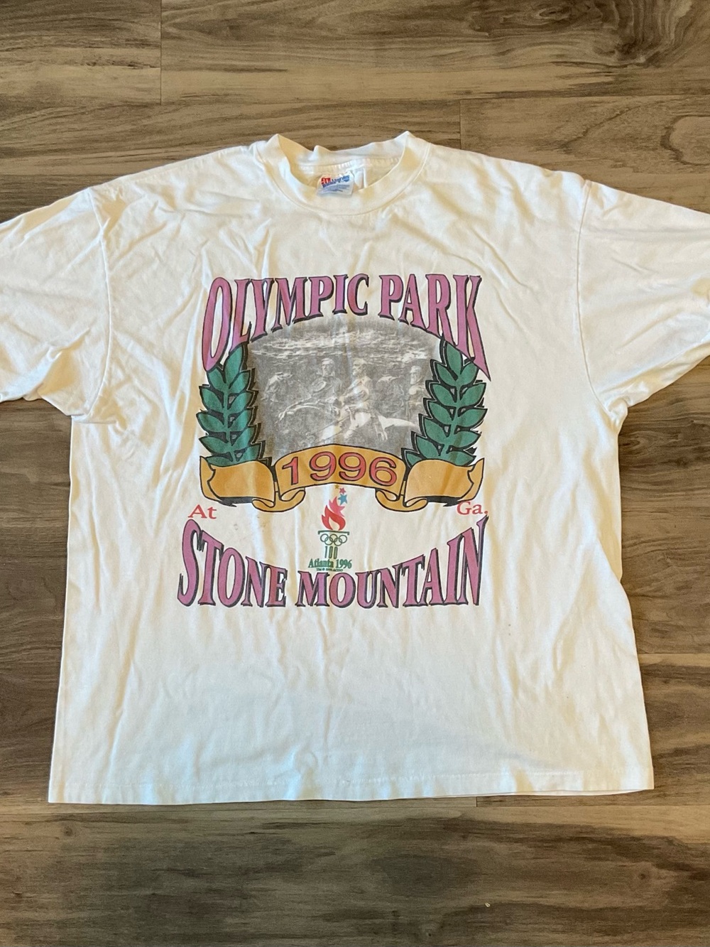 1996 Stone Mountain Olympic Park Graphic Tee - White with Pink & Green